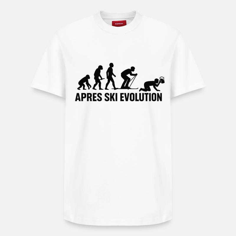 Apres Ski Evolution Skifahren Skiurlaub - Relaxed Unisex Supima Cotton T-Shirt – von SPREAD - Weiß