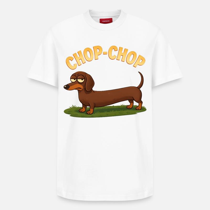Dessin animé Dachshund Chop-Chop - T-shirt unisexe décontracté en coton Supima – de SPREAD - blanc