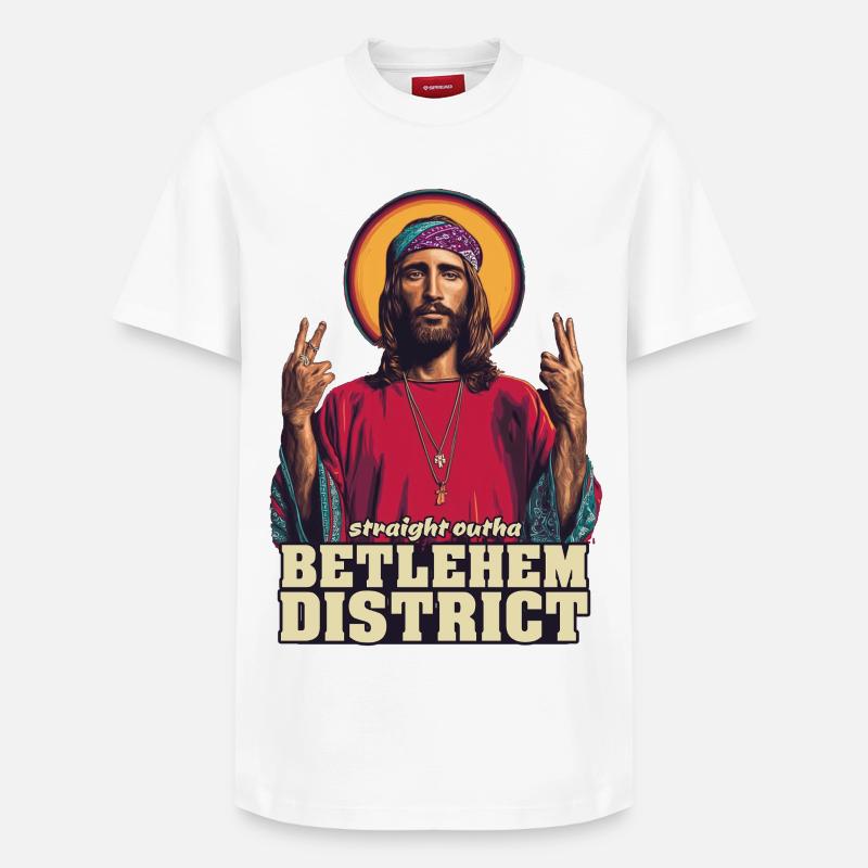 Bethlehem District Peace Sign - Relaxed Unisex Supima Cotton T-Shirt – von SPREAD - Weiß