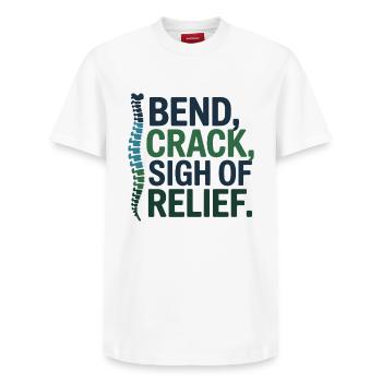 Chiropracteur Plie Craquement Soupir de soulagement - T-shirt unisexe décontracté en coton Supima – de SPREAD - blanc - Devant - AI Model Female 172 dark (172cm) & AI Model Male 185 dark (185cm)