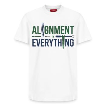 Chiropractor Alignment Is Everything Professional  - Relaxed Unisex Supima Cotton T-Shirt – by SPREAD - white - Front - AI Model Female 172 dark (172cm) & AI Model Male 185 dark (185cm)