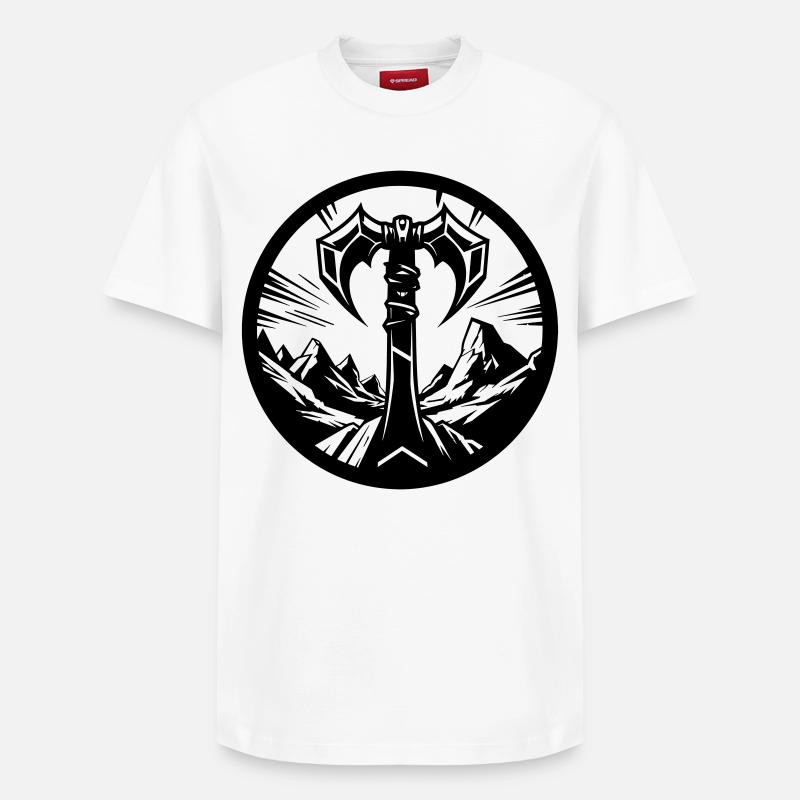 Symbole barbare – Hache tribale - T-shirt unisexe décontracté en coton Supima – de SPREAD - blanc