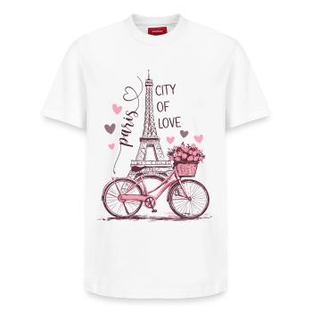 Paris Tour Eiffel Vélo Coeurs Fleurs France - T-shirt unisexe décontracté en coton Supima – de SPREAD - blanc - Devant - AI Model Female 172 dark (172cm) & AI Model Male 185 dark (185cm)