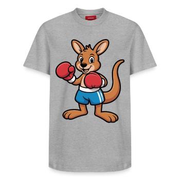 Dessin animé du boxeur kangourou – Lutteur - T-shirt unisexe décontracté en coton Supima – de SPREAD - blanc - Devant - AI Model Female 172 dark (172cm) & AI Model Male 185 dark (185cm)