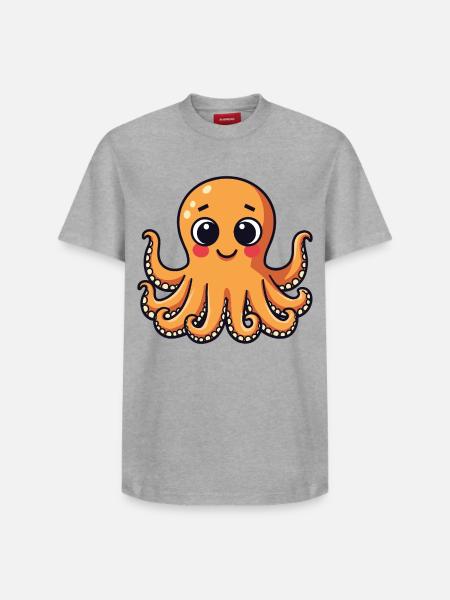 Cute Squid Smiling Octopus Kawaii - Relaxed Unisex Supima Cotton T-Shirt – by SPREAD - white