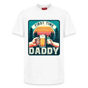 First-time dad, expectant dad, future father - Relaxed Unisex Supima Cotton T-Shirt – by SPREAD - white - Front - AI Model Female 172 dark (172cm) & AI Model Male 185 dark (185cm)