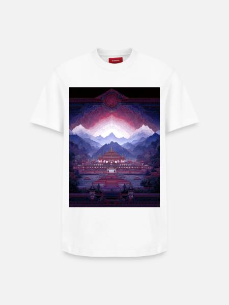 Psy Art - Pagode in Berglandschaft - Relaxed Unisex Supima Cotton T-Shirt – von SPREAD - Weiß