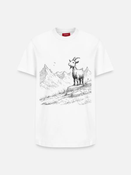 Alpine Peaks with Goat - Relaxed Unisex Supima Cotton T-Shirt – by SPREAD - white