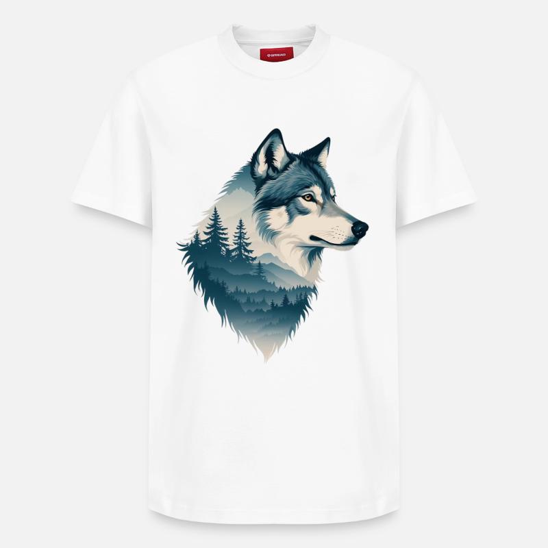 Blauer Wolf im Wald - Relaxed Unisex Supima Cotton T-Shirt – von SPREAD - Weiß