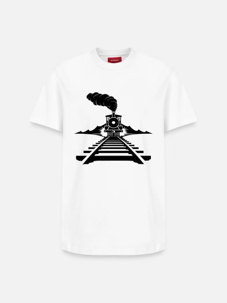 Railway Sketch - Relaxed Unisex Supima Cotton T-Shirt – by SPREAD - white