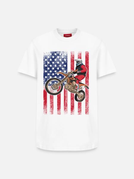Dirt Biking USA Flag  - Relaxed Unisex Supima Cotton T-Shirt – by SPREAD - white