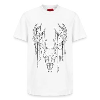 Bois de cerf avec cristaux - T-shirt unisexe décontracté en coton Supima – de SPREAD - blanc - Devant - AI Model Female 172 dark (172cm) & AI Model Male 185 dark (185cm)