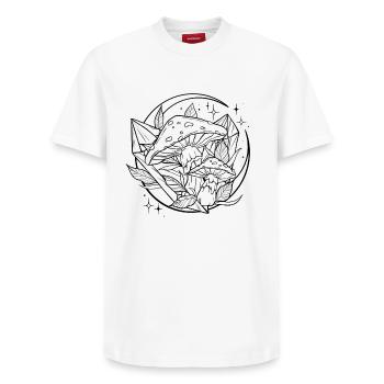 Champignon Sorcière avec Cristal Magique - T-shirt unisexe décontracté en coton Supima – de SPREAD - blanc - Devant - AI Model Female 172 dark (172cm) & AI Model Male 185 dark (185cm)