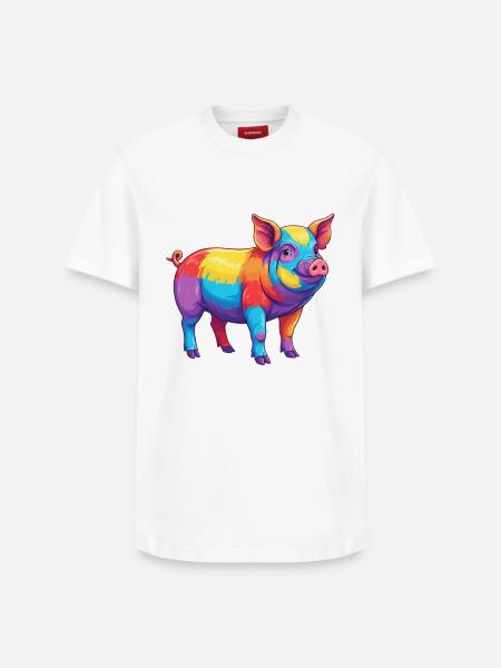 Buntes Schwein-Regenbogen-Pop-Art-Aquarell - Relaxed Unisex Supima Cotton T-Shirt – von SPREAD - Weiß