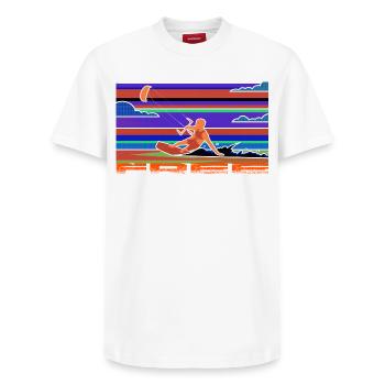 Kitesurf - Relaxed Unisex Supima Cotton T-Shirt – by SPREAD - white - Front - AI Model Female 172 dark (172cm) & AI Model Male 185 dark (185cm)
