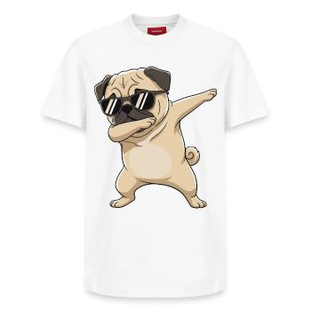 Cool Dabbing Mops Sonnenbrille Cartoon-Kunst - Relaxed Unisex Supima Cotton T-Shirt – von SPREAD - Weiß - Vorne - AI Model Female 172 dark (172cm) & AI Model Male 185 dark (185cm)