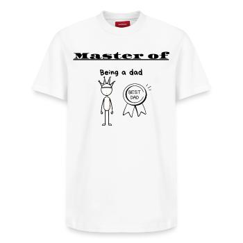 Master of Being a dad - Relaxed Unisex Supima Cotton T-Shirt – by SPREAD - white - Front - AI Model Female 172 dark (172cm) & AI Model Male 185 dark (185cm)