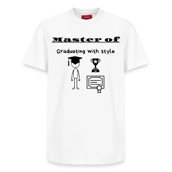 Master of Graduating with style - Relaxed Unisex Supima Cotton T-Shirt – by SPREAD - white - Front - AI Model Female 172 dark (172cm) & AI Model Male 185 dark (185cm)