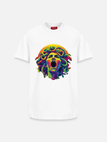 Neon Medusa: Colour Rush Head - Relaxed Unisex Supima Cotton T-Shirt – by SPREAD - white