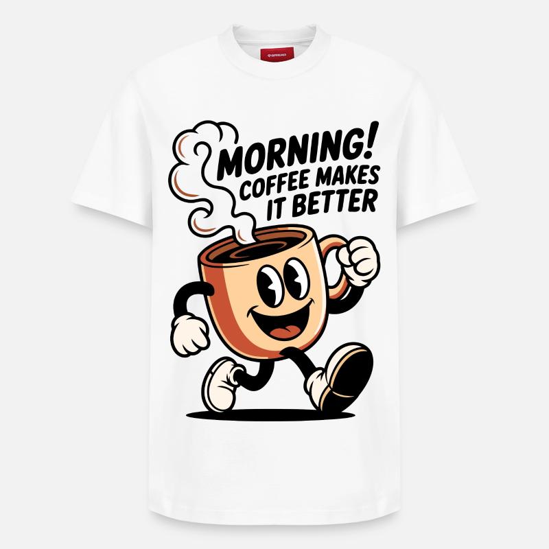 Dessin animé Tasse à Café - T-shirt unisexe décontracté en coton Supima – de SPREAD - blanc