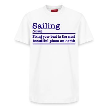 Drôle de dicton, naviguer pour les marins - T-shirt unisexe décontracté en coton Supima – de SPREAD - blanc - Devant - AI Model Female 172 dark (172cm) & AI Model Male 185 dark (185cm)