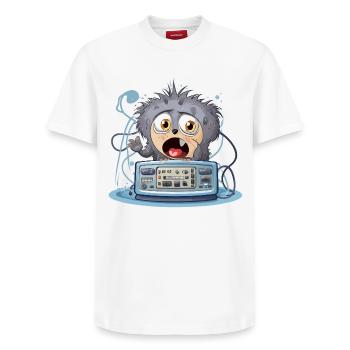 Cuddly Monster Boombox - Relaxed Unisex Supima Cotton T-Shirt – by SPREAD - white - Front - AI Model Female 172 dark (172cm) & AI Model Male 185 dark (185cm)