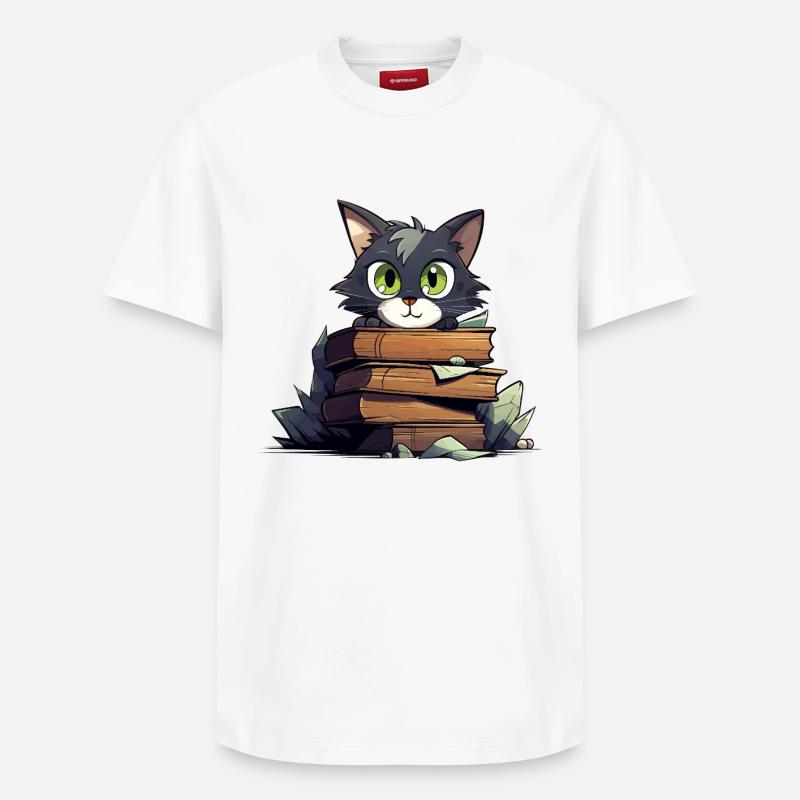 Pile de livres pour chats - T-shirt unisexe décontracté en coton Supima – de SPREAD - blanc