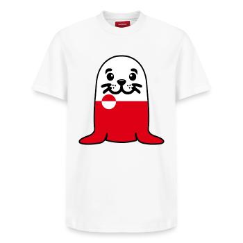 Seal Greenland - Relaxed Unisex Supima Cotton T-Shirt – by SPREAD - white - Front - AI Model Female 172 dark (172cm) & AI Model Male 185 dark (185cm)