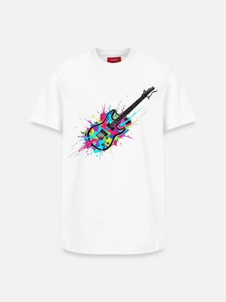 E-Gitarre Bunt Musik Rock Splash - Relaxed Unisex Supima Cotton T-Shirt – von SPREAD - Weiß