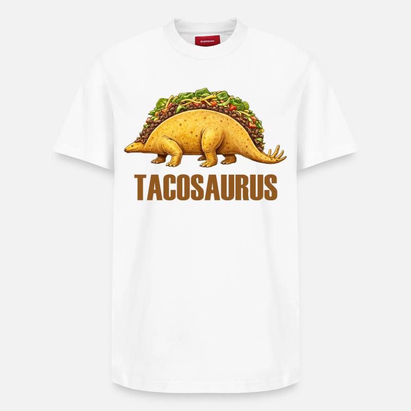 Tacosaurus – Dino trifft Tex-Mex - Relaxed Unisex Supima Cotton T-Shirt – von SPREAD - Weiß