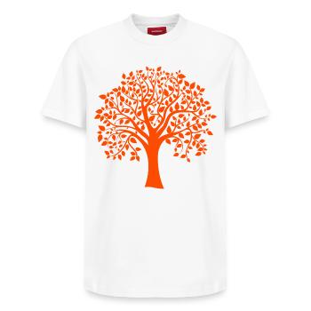Base Orange Jumbo Tree Print Silhouette - Relaxed Unisex Supima Cotton T-Shirt – by SPREAD - white - Front - AI Model Female 172 dark (172cm) & AI Model Male 185 dark (185cm)