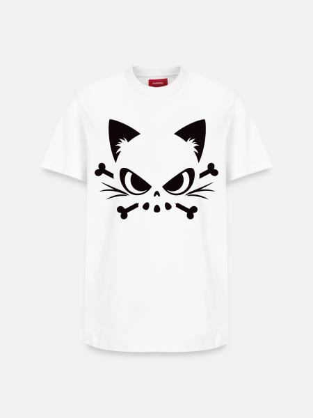 Cats Skull | Minimal Skull & Bones motif - Relaxed Unisex Supima Cotton T-Shirt – by SPREAD - white