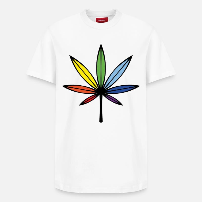 Cannabis / Marihuana / Hanf (Outline / Rainbow) - Relaxed Unisex Supima Cotton T-Shirt – von SPREAD - Weiß