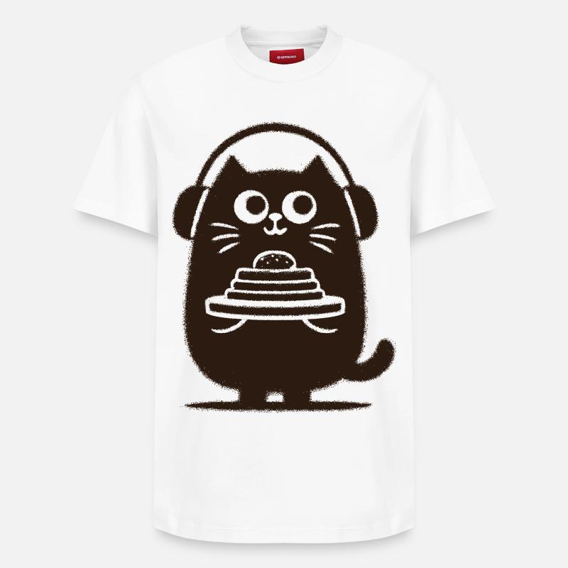 KatzenDJ mit Pfannkuchen - Relaxed Unisex Supima Cotton T-Shirt – von SPREAD - Weiß