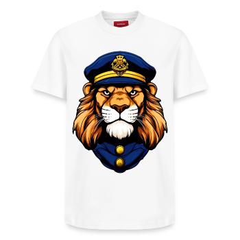 Police Löwe - Relaxed Unisex Supima Cotton T-Shirt – by SPREAD - white - Front - AI Model Female 172 dark (172cm) & AI Model Male 185 dark (185cm)