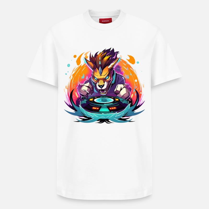 Wolfs-DJ Neon Feuer - Relaxed Unisex Supima Cotton T-Shirt – von SPREAD - Weiß