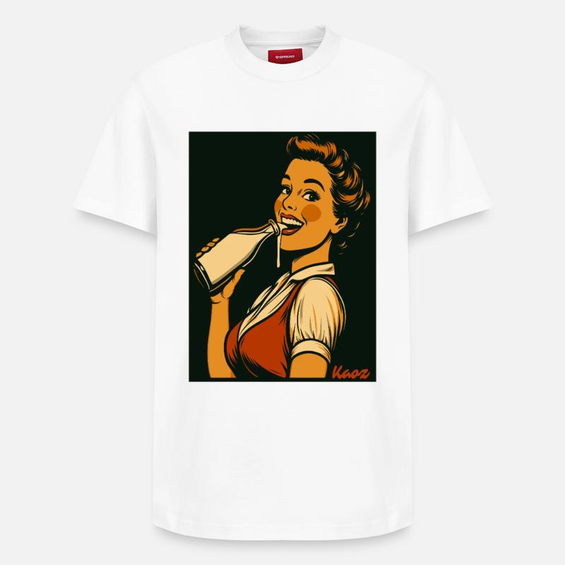 Retro Dame mit Milch Getränk - Relaxed Unisex Supima Cotton T-Shirt – von SPREAD - Weiß
