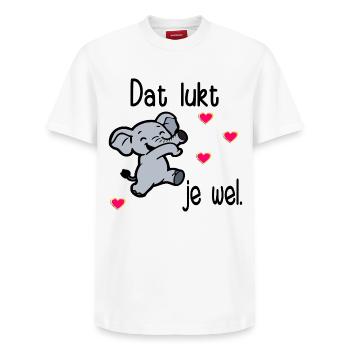 Exams Motivation Elephant - Relaxed Unisex Supima Cotton T-Shirt – by SPREAD - white - Front - AI Model Female 172 dark (172cm) & AI Model Male 185 dark (185cm)