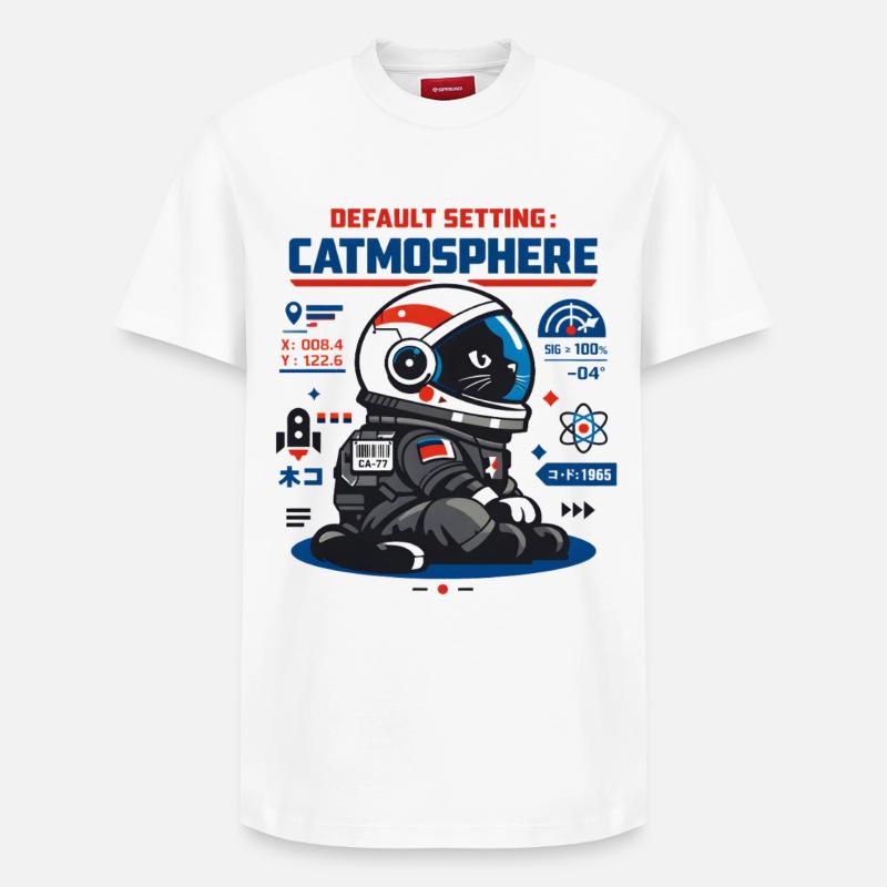 Standardmodus Catmosphäre | Astro Katze - Relaxed Unisex Supima Cotton T-Shirt – von SPREAD - Weiß