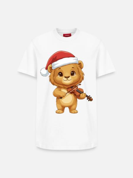 Christmas Lion Playing Violin Art - Relaxed Unisex Supima Cotton T-Shirt – by SPREAD - white
