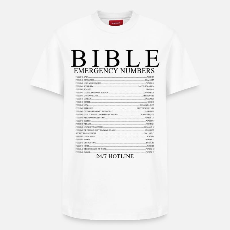 Bibel-Notfallzahlen Christliches Glaubensdesign - Relaxed Unisex Supima Cotton T-Shirt – von SPREAD - Weiß