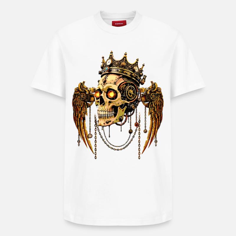 STEAMPUNK SCHÄDEL KRONE - Relaxed Unisex Supima Cotton T-Shirt – von SPREAD - Weiß