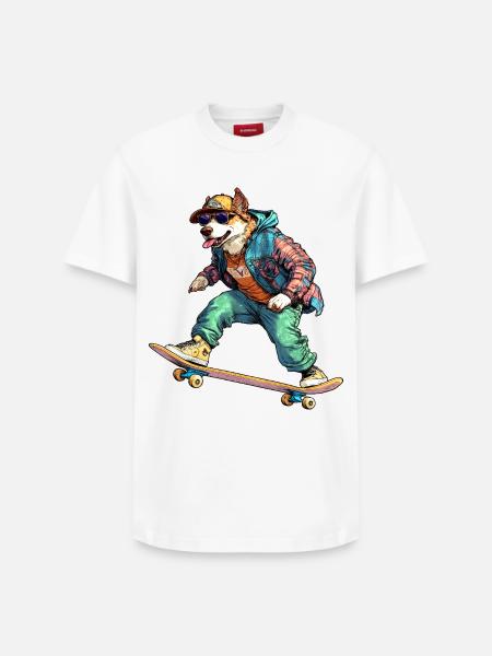 Hunde - Skateboard Shepherd - Relaxed Unisex Supima Cotton T-Shirt – von SPREAD - Weiß