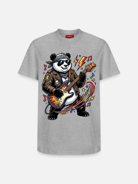 Panda Guitar Rocker in Leather - Relaxed Unisex Supima Cotton T-Shirt – by SPREAD - white