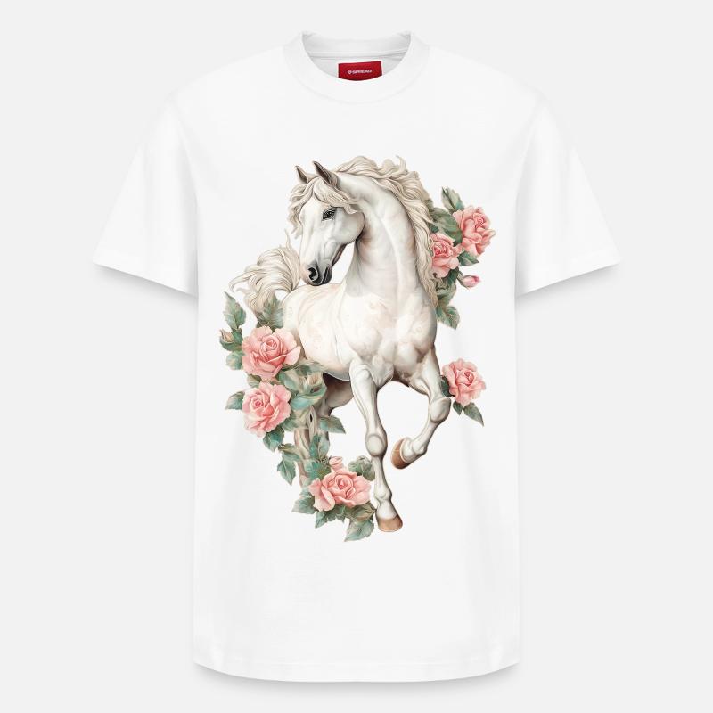 Cheval aux roses - T-shirt unisexe décontracté en coton Supima – de SPREAD - blanc