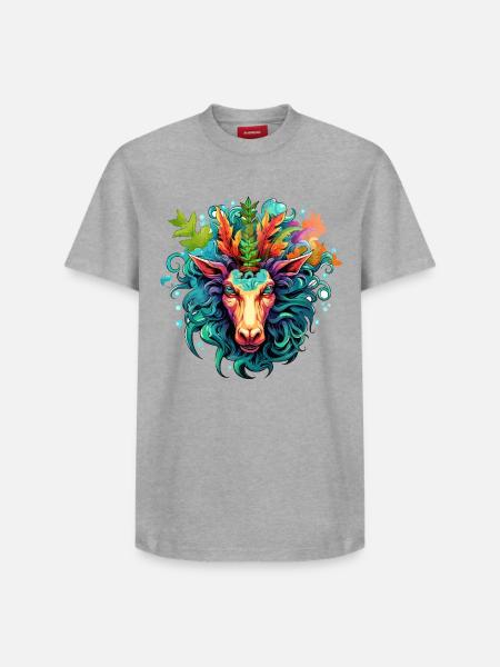 Buntes Ziegenkopf-Design mit Blättern - Relaxed Unisex Supima Cotton T-Shirt – von SPREAD - Weiß