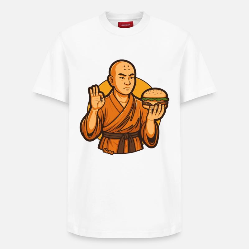 Moine Zen Burger - T-shirt unisexe décontracté en coton Supima – de SPREAD - blanc