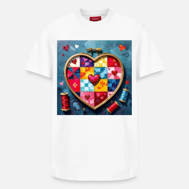Patchwork Herz Quiltkunst - Relaxed Unisex Supima Cotton T-Shirt – von SPREAD - Weiß
