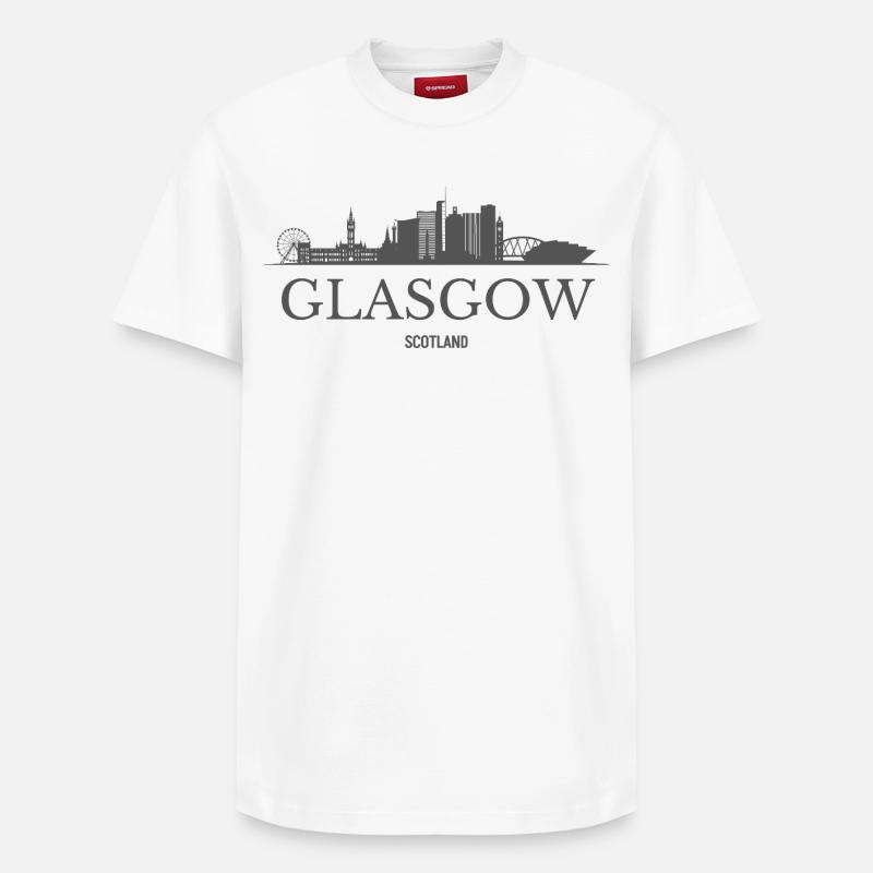 Glasgow, Écosse, silhouette de Glasgow - T-shirt unisexe décontracté en coton Supima – de SPREAD - blanc