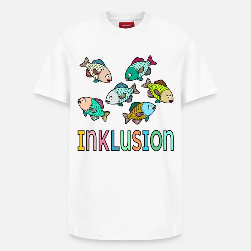 Attitude d’inclusion : Poissons - T-shirt unisexe décontracté en coton Supima – de SPREAD - blanc